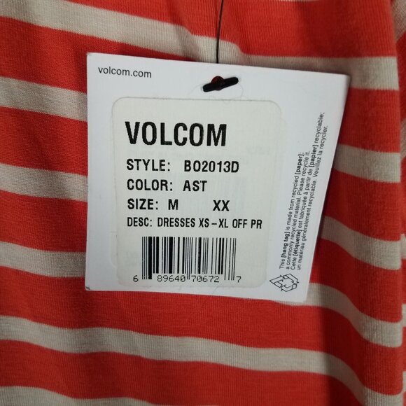 NEW Volcom Maxi Dress Women's Medium Orange White Striped Casual Stretch Tank - Picture 8 of 13